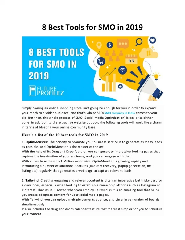 8 Best Tools for SMO in 2019
