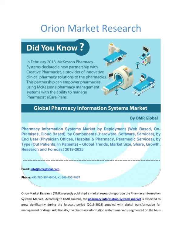 Pharmacy Information Systems Market: Global Market Size, Industry Trends, Leading Players, Market Share and Forecast 201