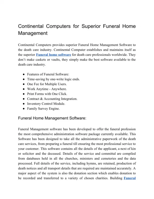 Continental Computers for Superior Funeral Home Management