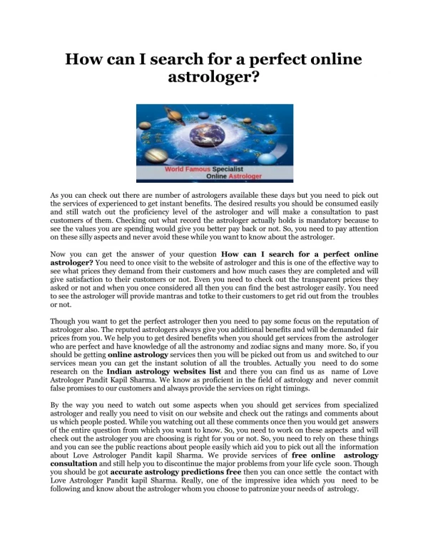 How can I search for a perfect online astrologer - Pandit kapil Sharma