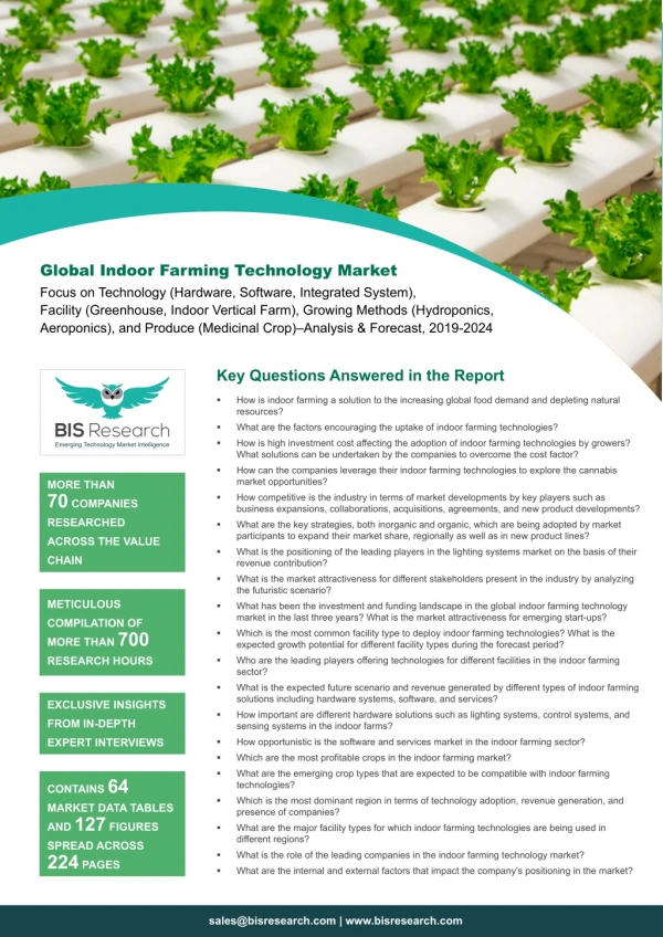 Indoor Farming Technology Market Research Report, 2019-2024