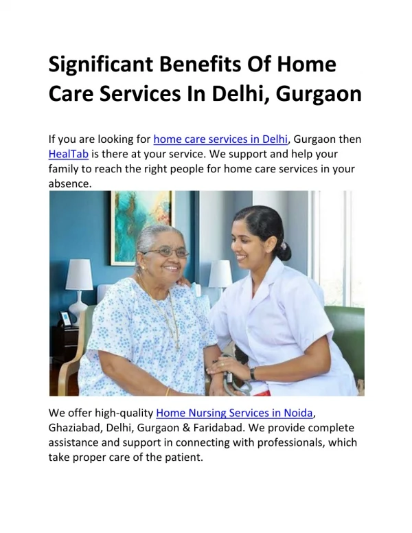 Significant Benefits Of Home Care Services In Delhi, Gurgaon