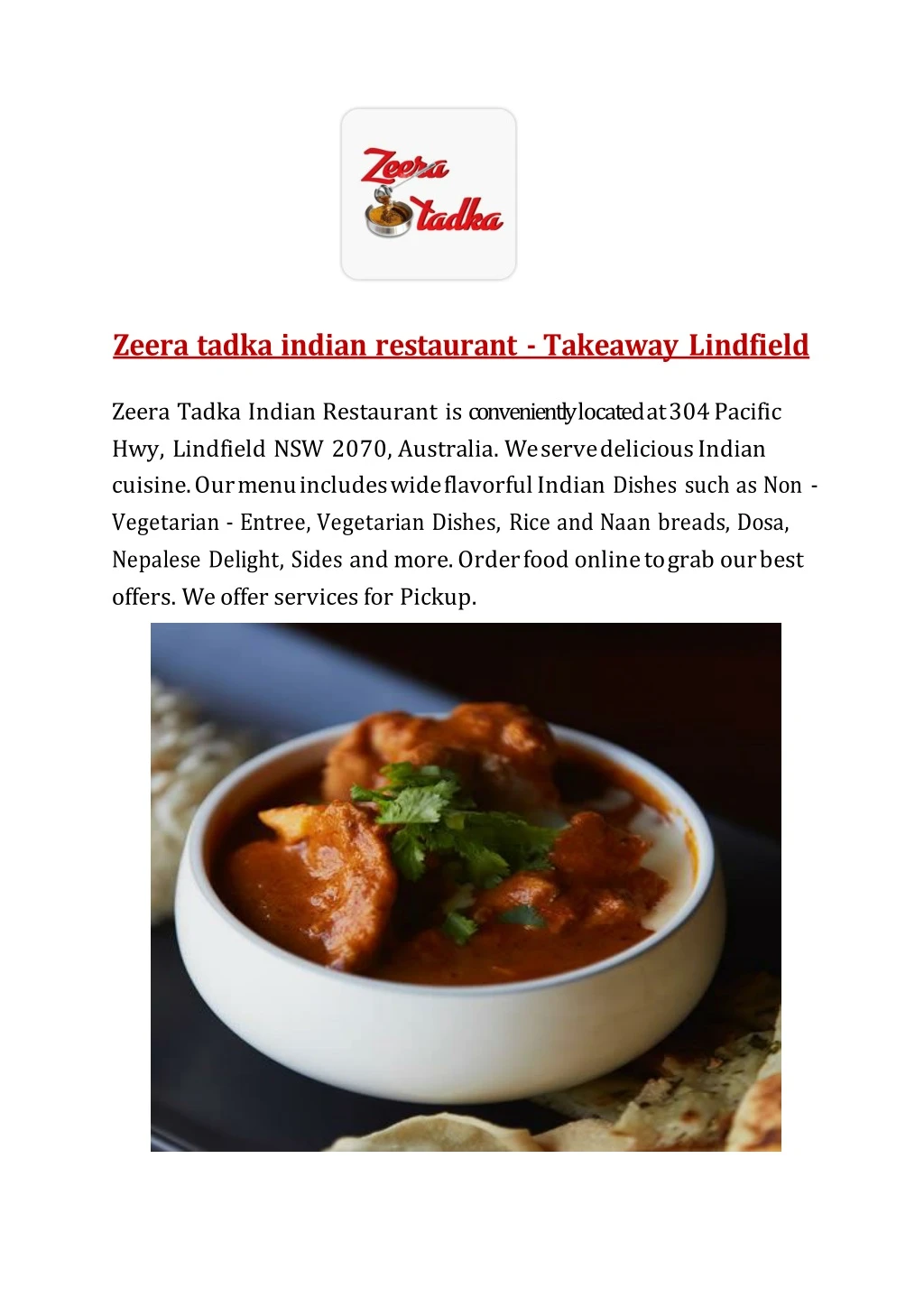 zeera tadka indian restaurant takeaway lindfield