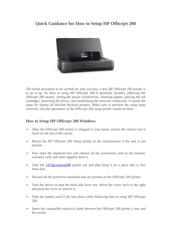 Quick Guidance for How to Setup HP Officejet 200