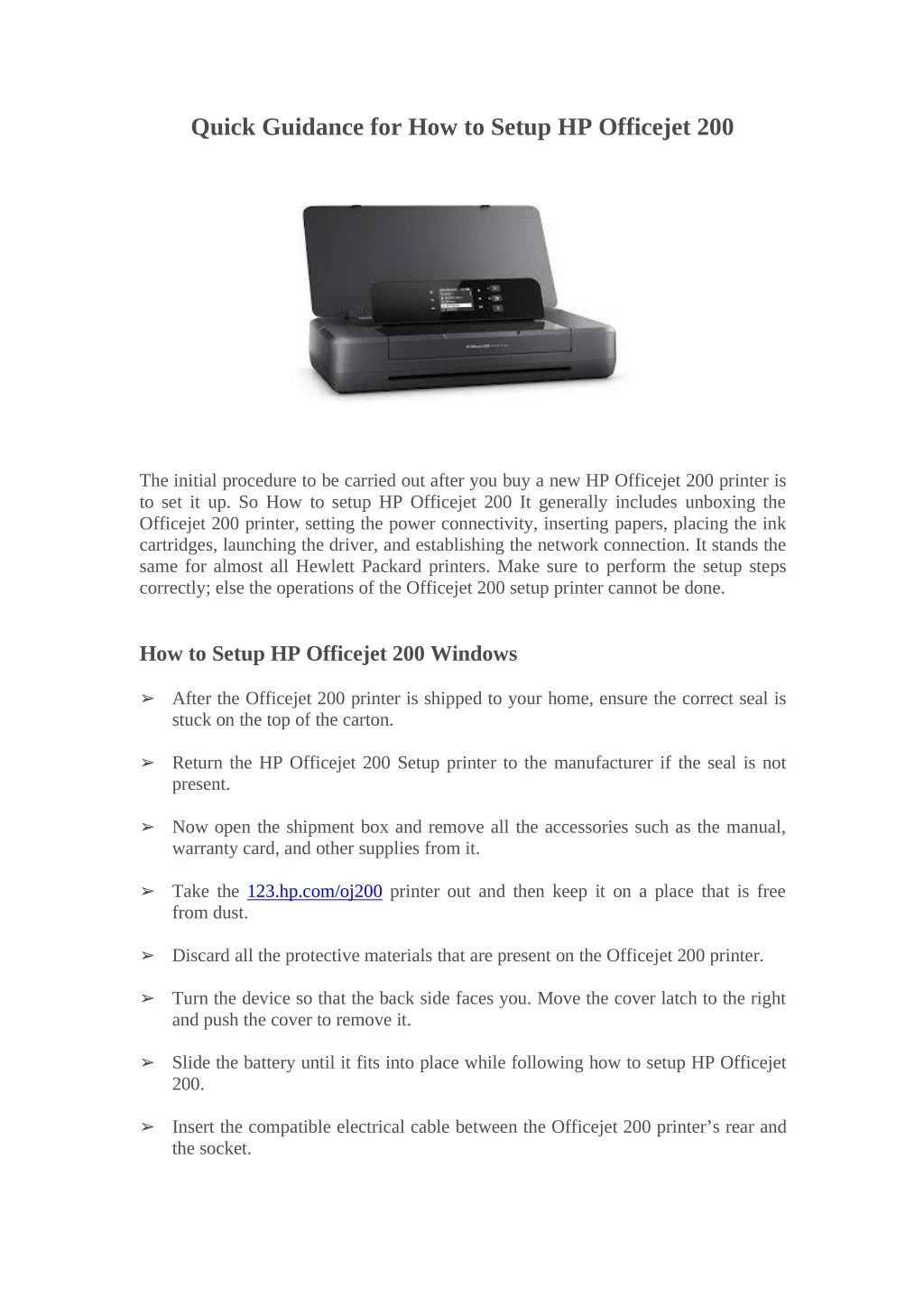 quick guidance for how to setup hp officejet 200