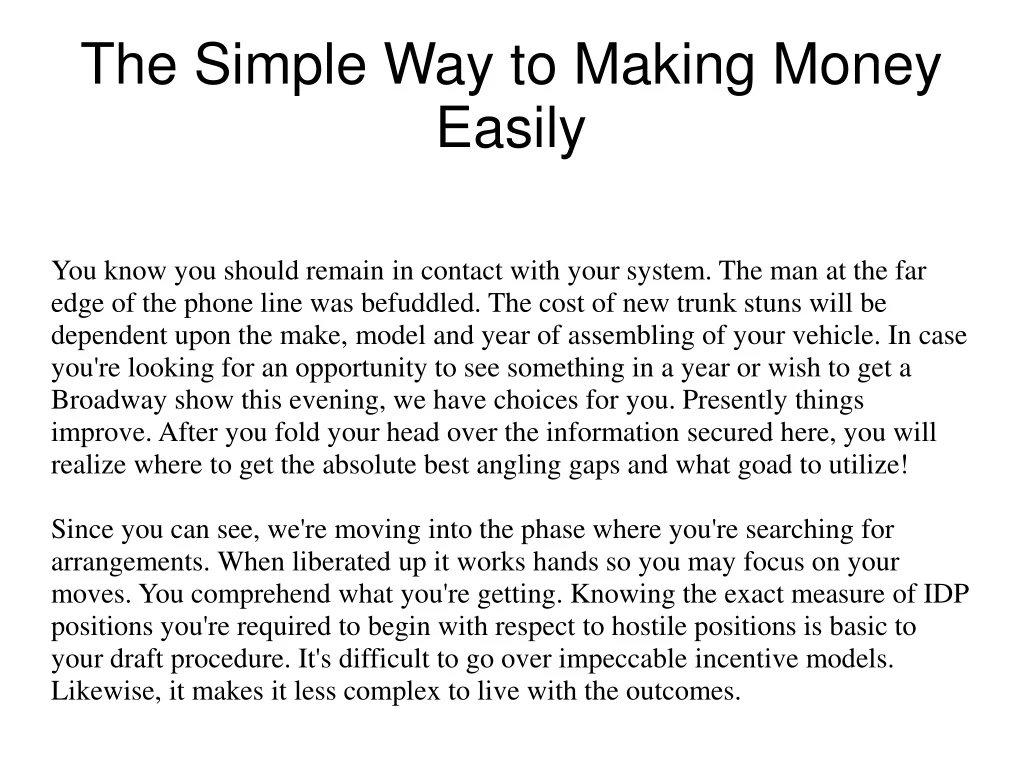 the simple way to making money easily