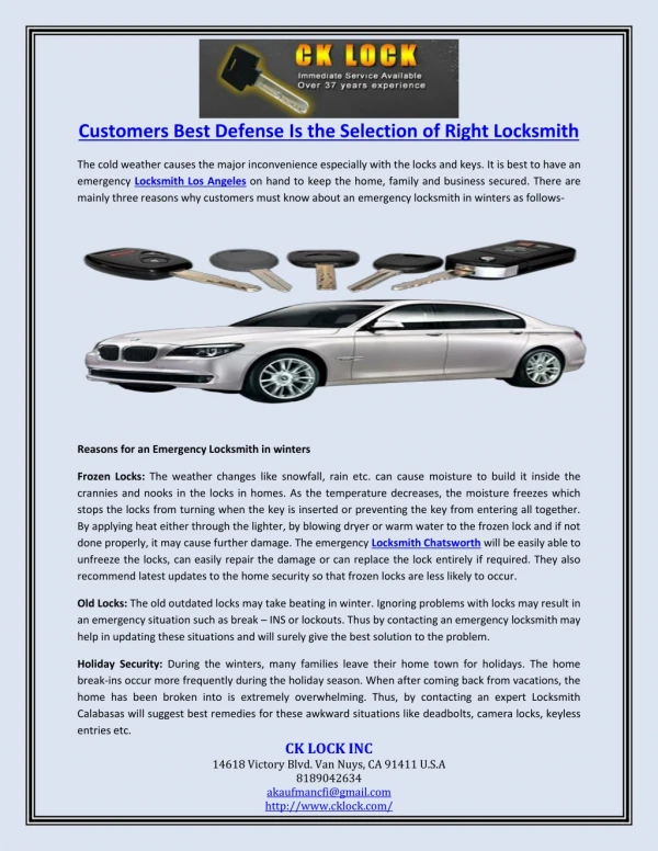Customers Best Defense Is the Selection of Right Locksmith