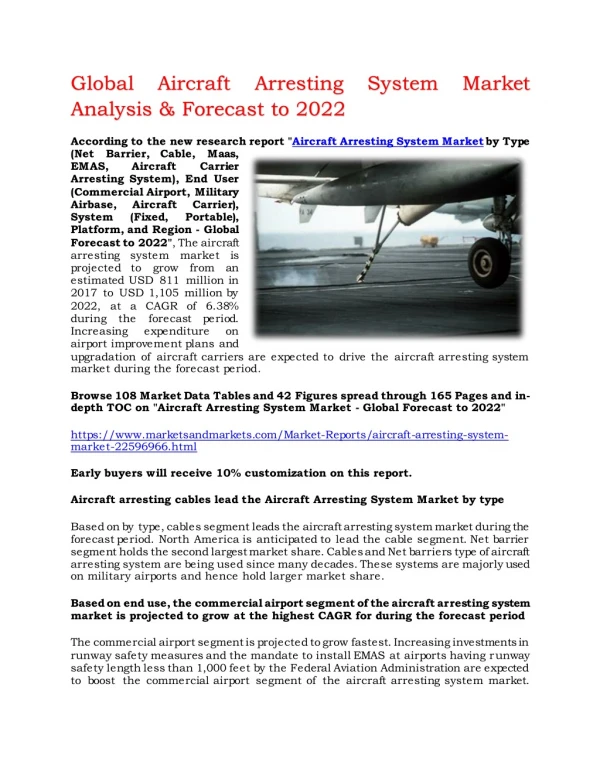 Global Aircraft Arresting System Market Analysis & Forecast to 2022