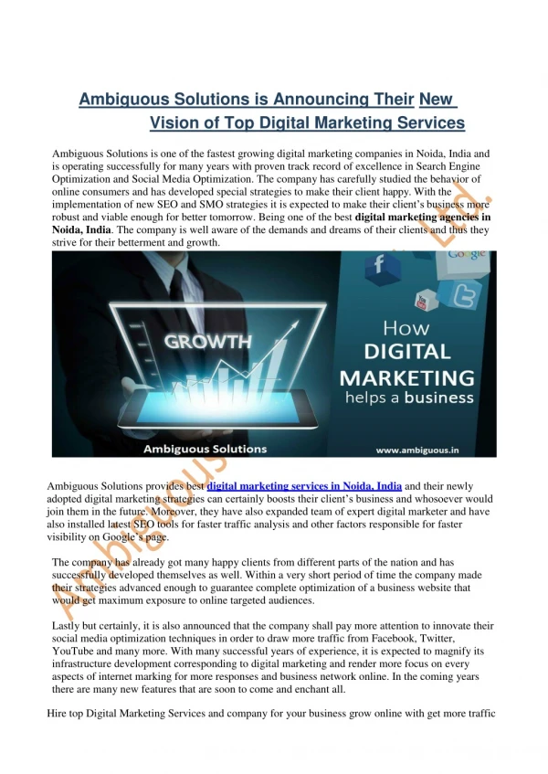 The New Approach Towards Digital Marketing – Ambiguous Solutions