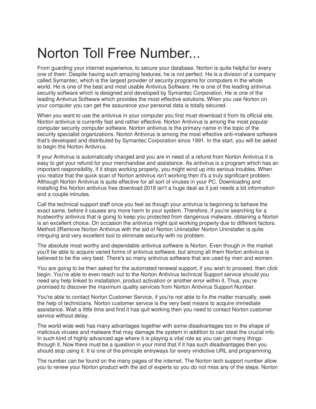 norton toll free number