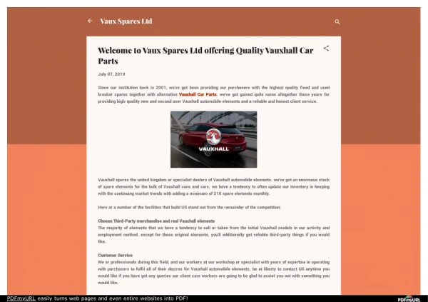 Welcome to Vaux Spares Ltd offering Quality Vauxhall Car Parts