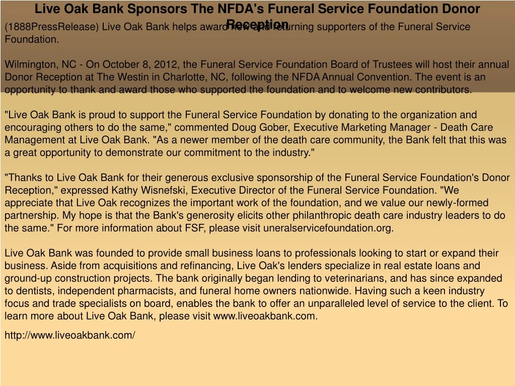 live oak bank sponsors the nfda s funeral service