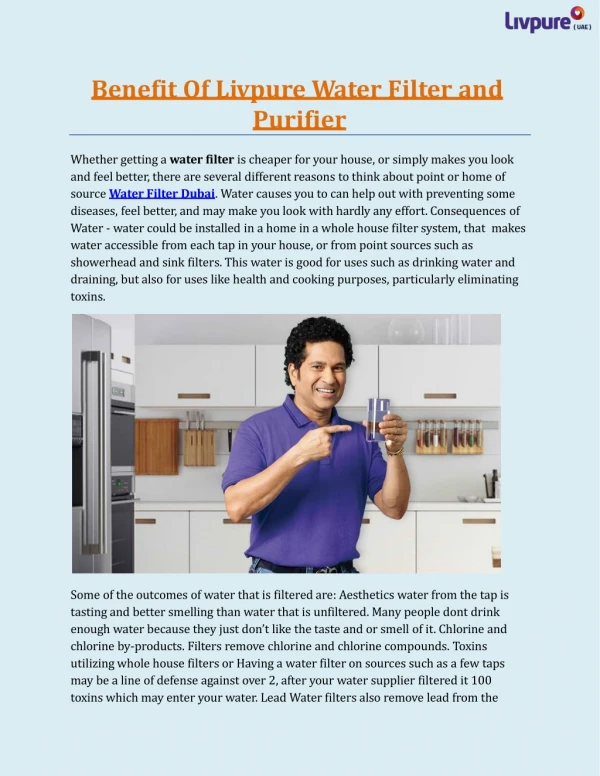Benefit of Livpure Water Filter and Purifier