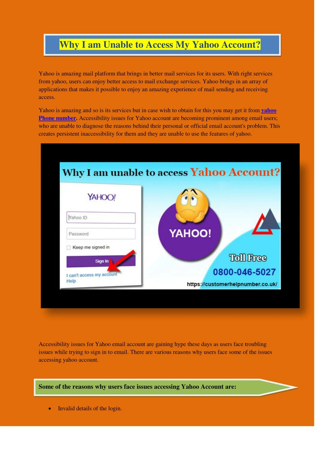 why i am unable to access my yahoo account