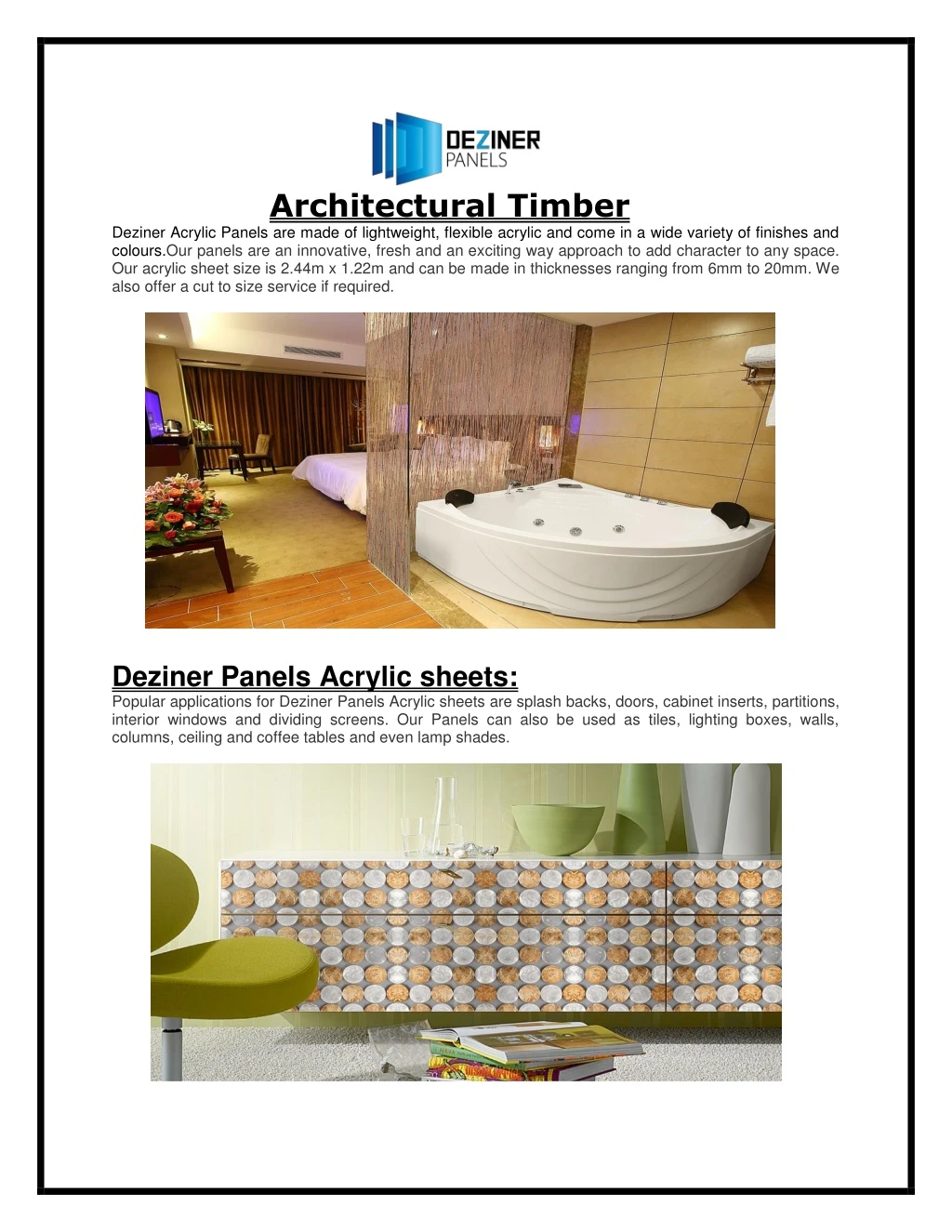 architectural timber deziner acrylic panels