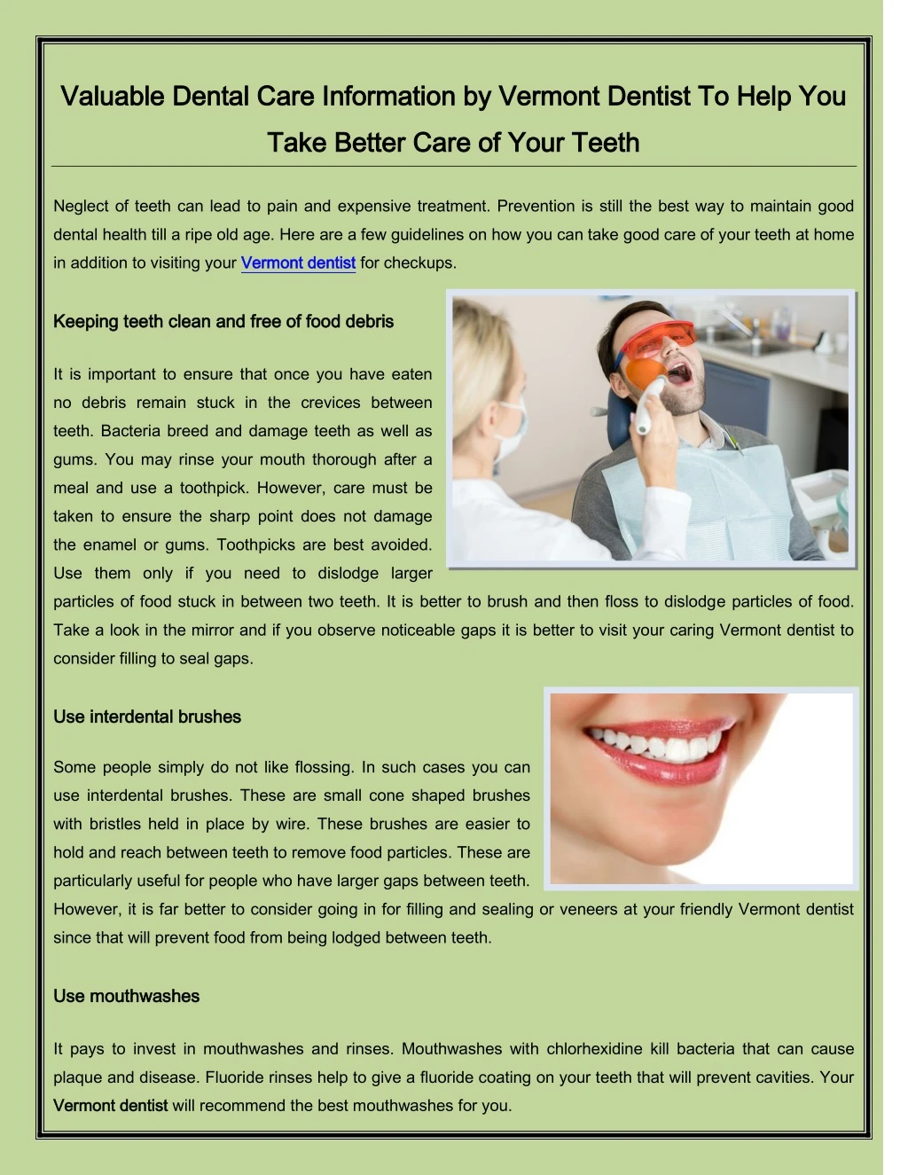 valuable dental care information by vermont
