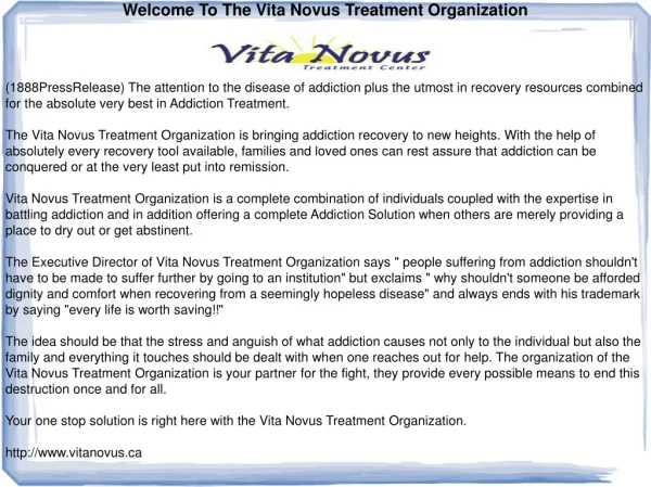 Welcome To The Vita Novus Treatment Organization
