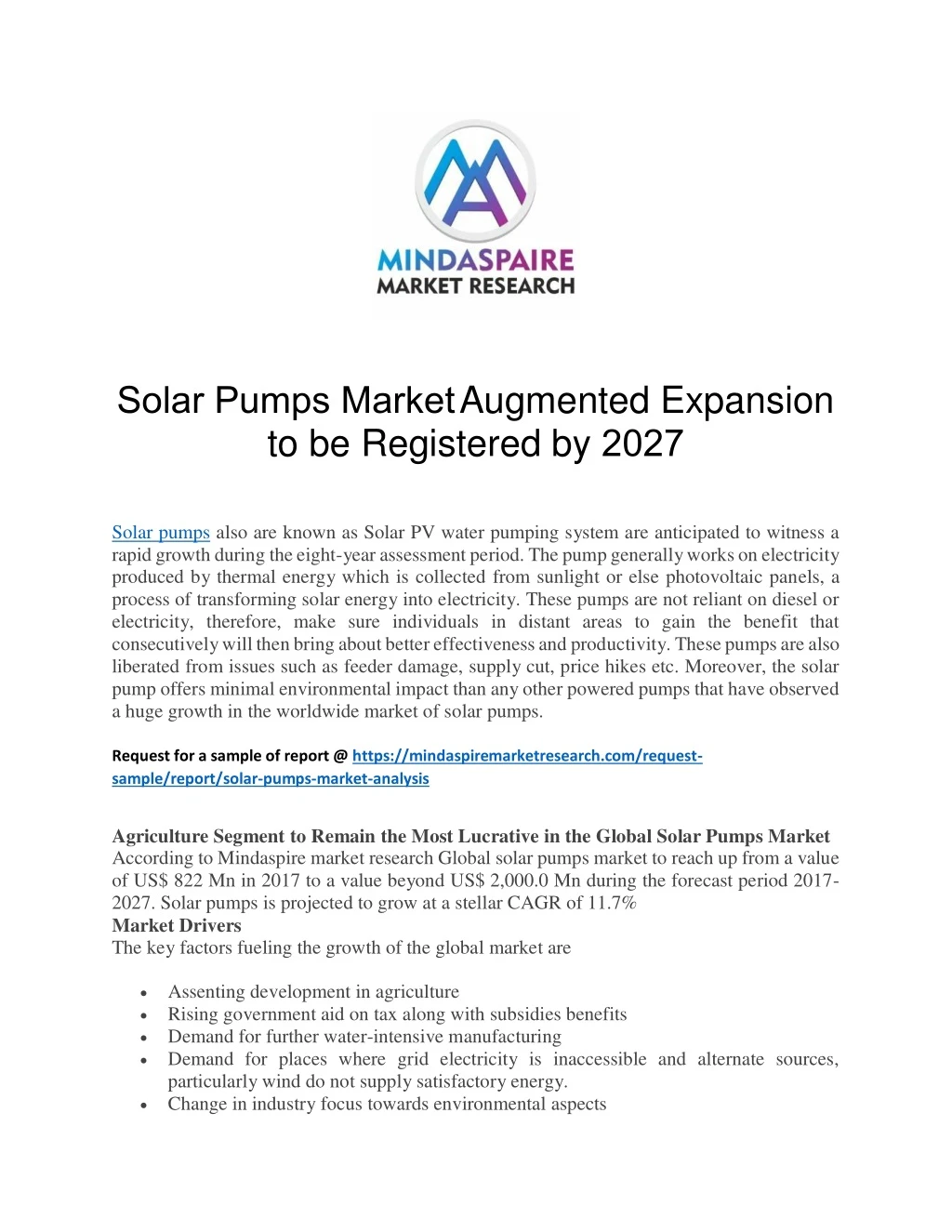 solar pumps market augmented expansion