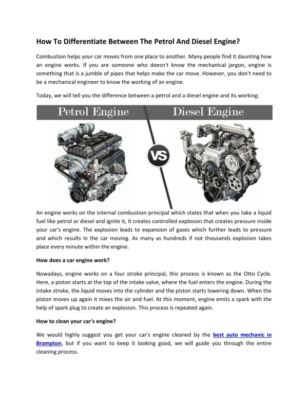 How To Differentiate Between The Petrol And Diesel Engine?