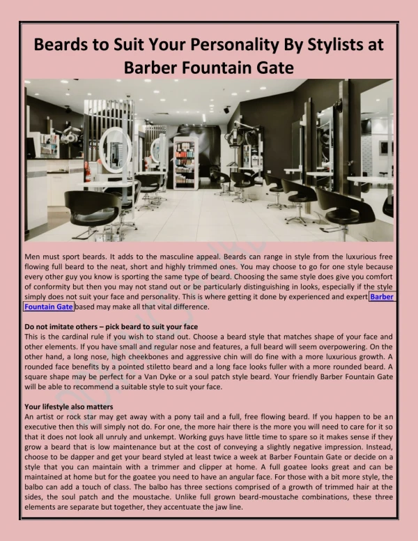 Beards to Suit Your Personality By Stylists at Barber Fountain Gate
