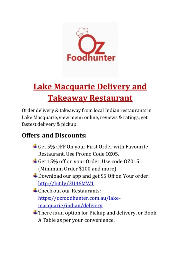 Indian delivery and takeaway in Lake Macquarie