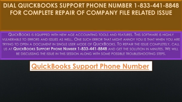 QuickBooks Support Phone Number 1-833-441-8848