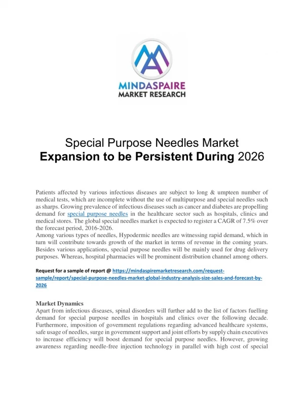 special purpose needles market expansion