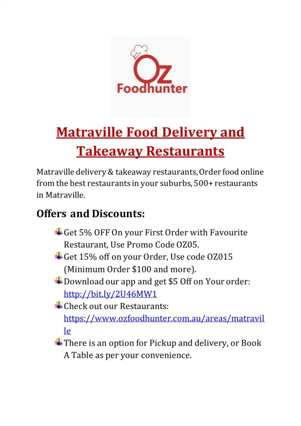 Food Delivery & Takeaway restaurants in Matraville