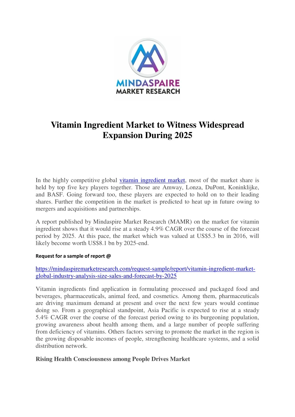vitamin ingredient market to witness widespread