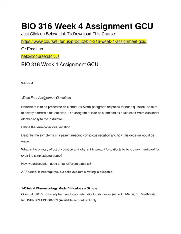 BIO 316 Week 4 Assignment GCU