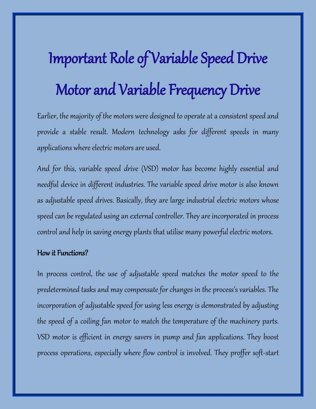 important role of variable speed drive important