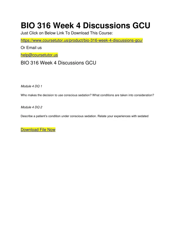 BIO 316 Week 4 Discussions GCU