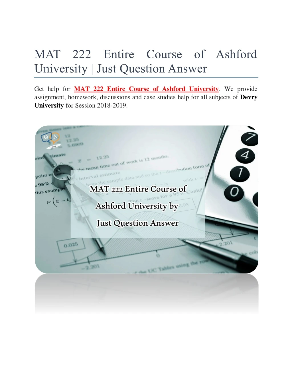 mat 222 entire course of ashford university just