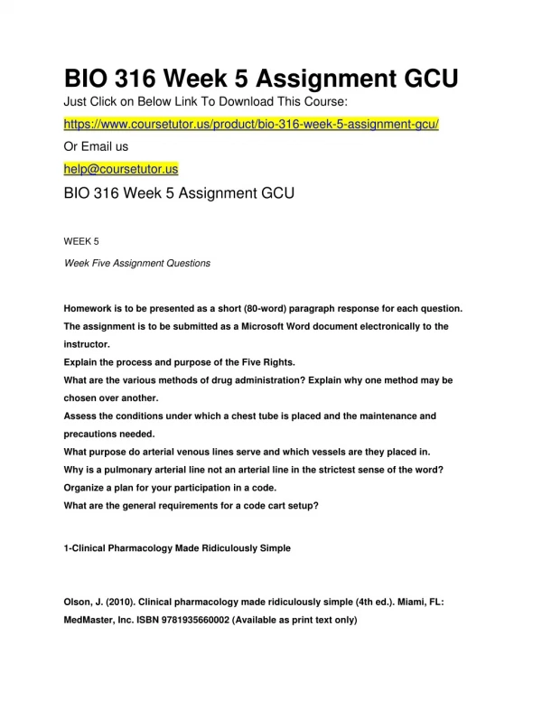 BIO 316 Week 5 Assignment GCU