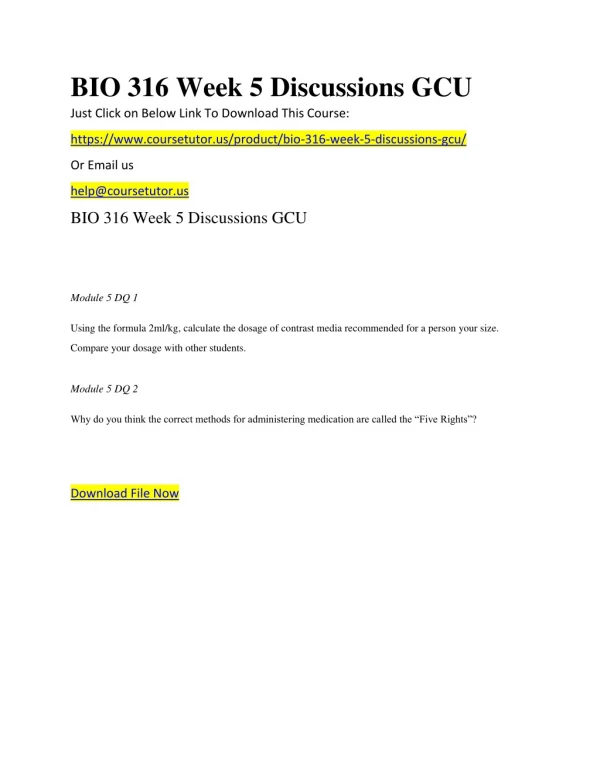 BIO 316 Week 5 Discussions GCU