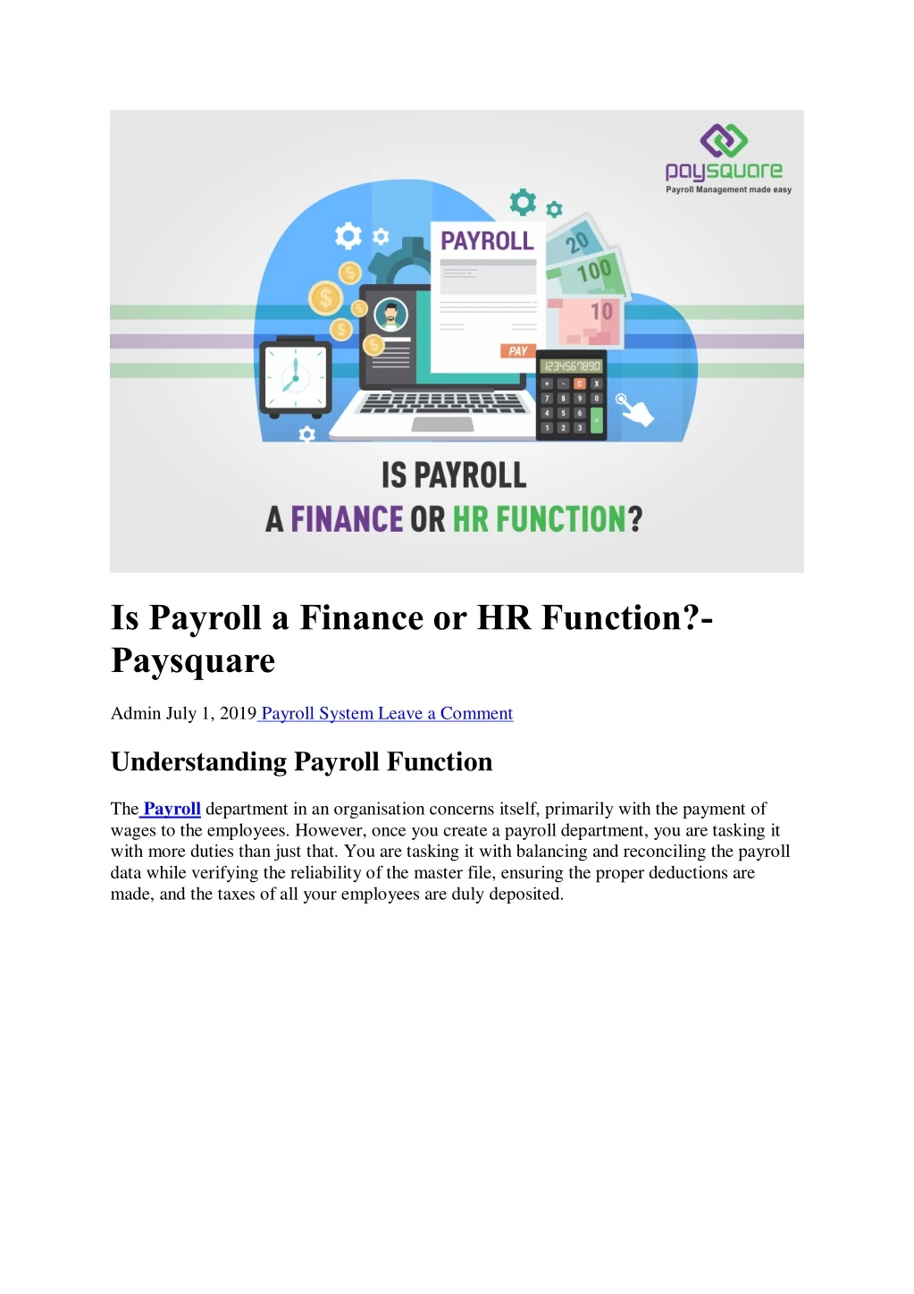 is payroll a finance or hr function paysquare