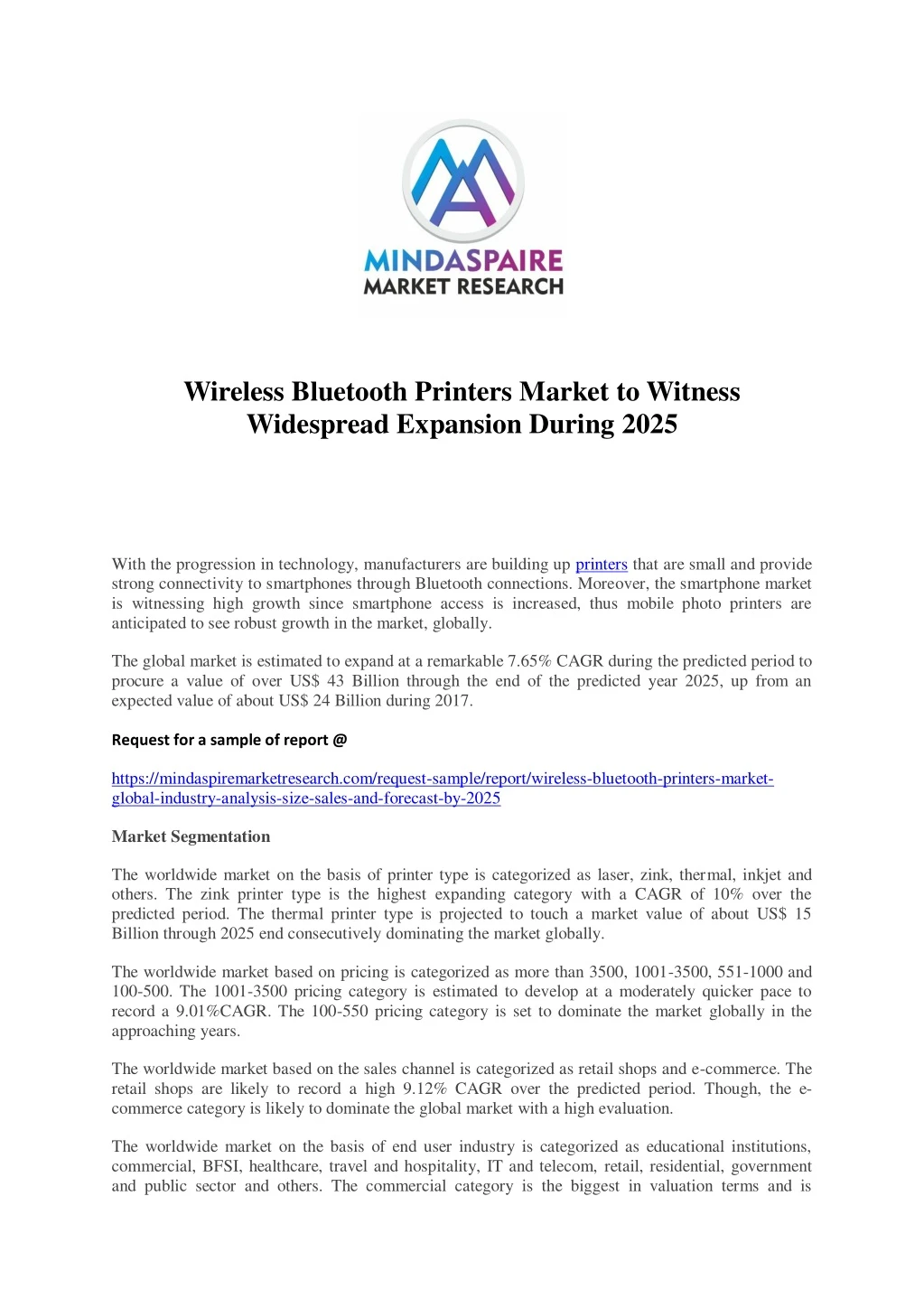 wireless bluetooth printers market to witness