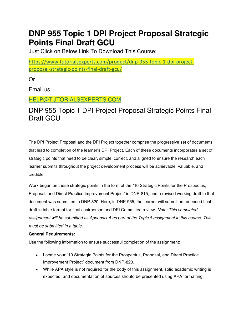 dnp 955 topic 1 dpi project proposal strategic