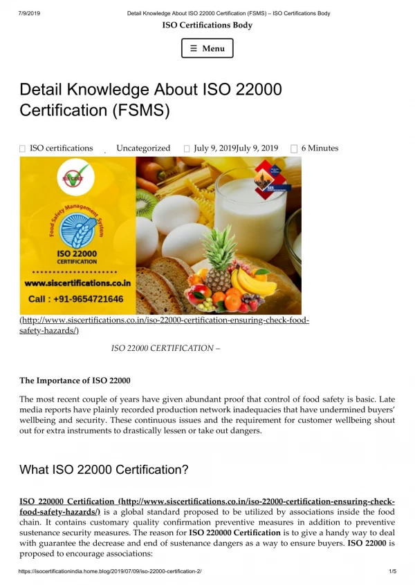 What do you Know about ISO 22000 Certification (FSMS)?