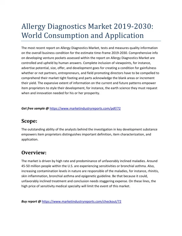 Allergy Diagnostics Market 2019-2030: World Consumption and Application