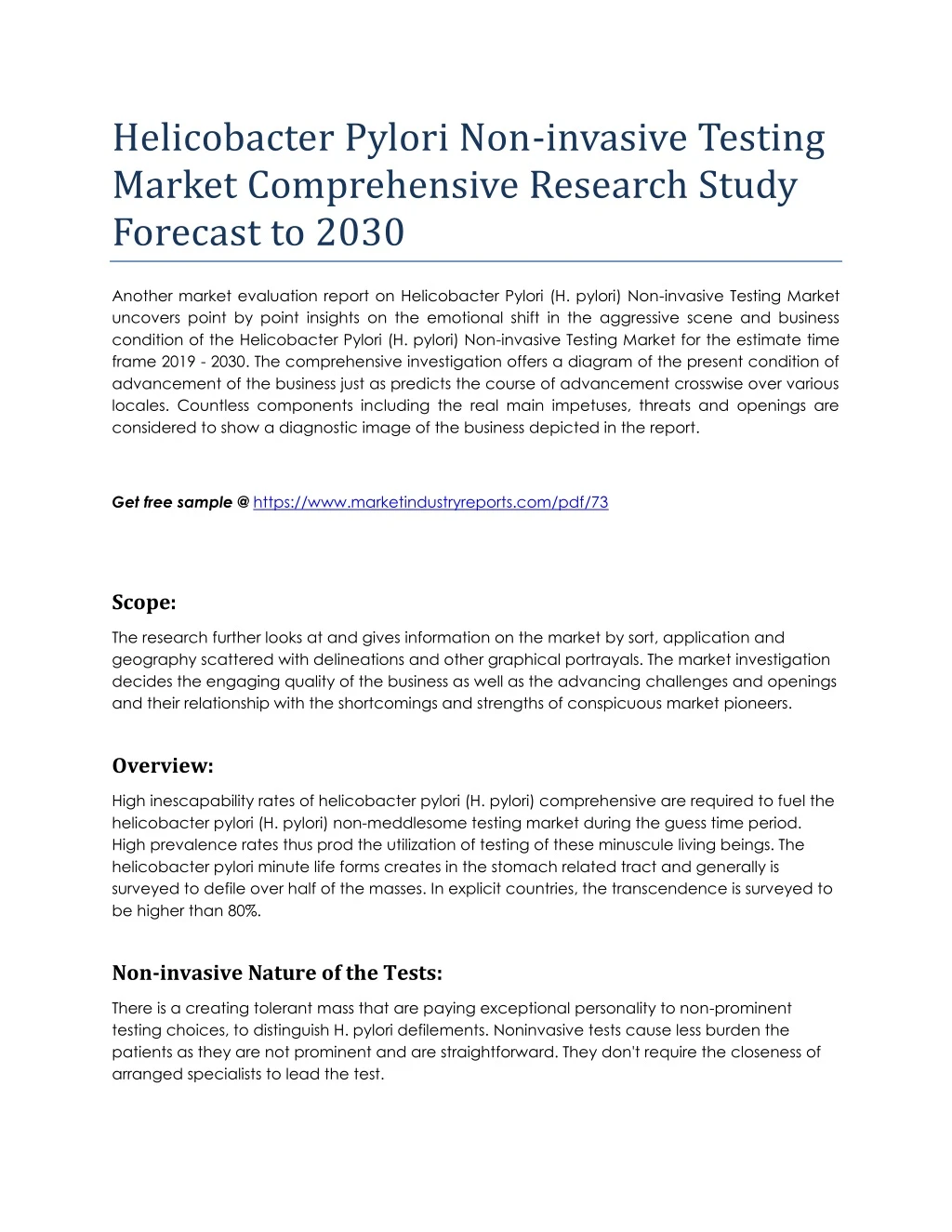 helicobacter pylori non invasive testing market