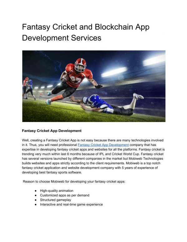 Fantasy Cricket and Blockchain App Development Services