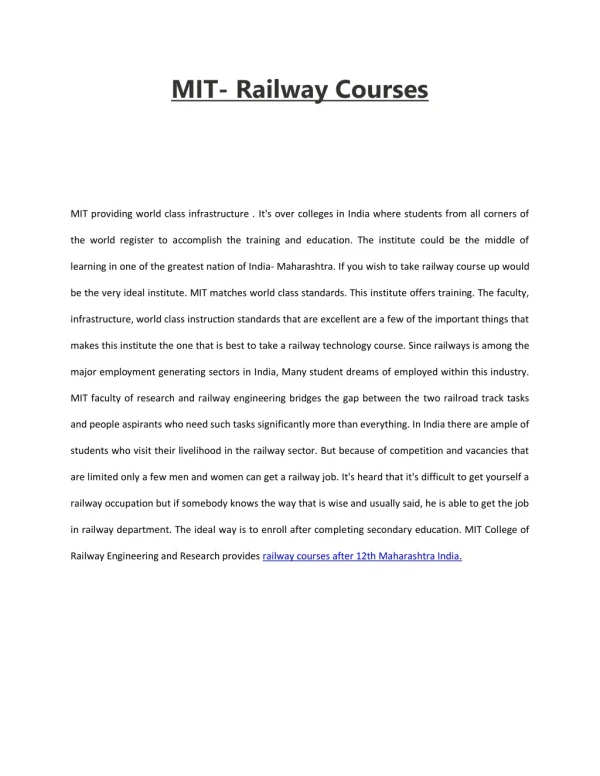 MIT- Railway Courses