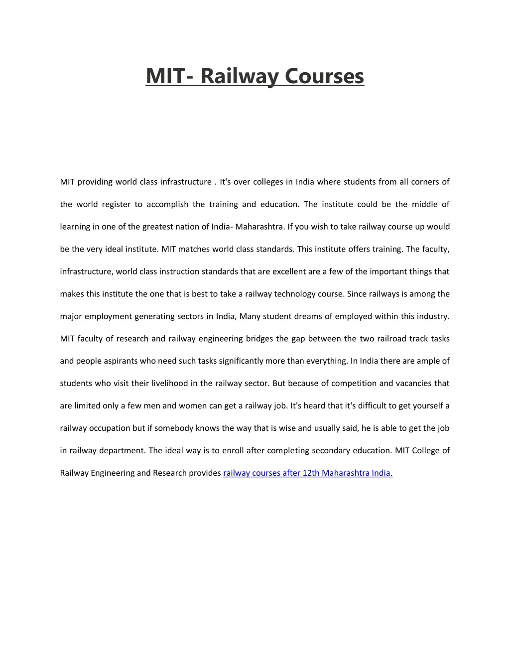 mit railway courses
