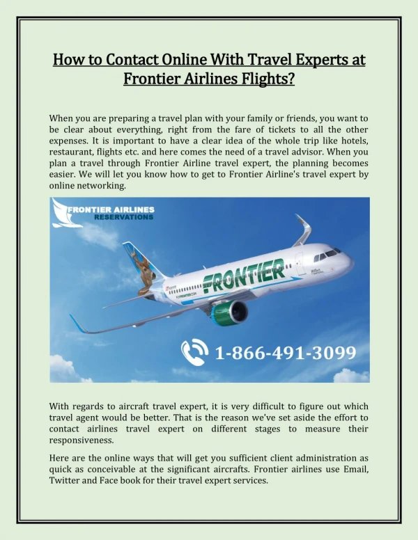 How to Contact Online With Travel Experts at Frontier Airlines Flights?