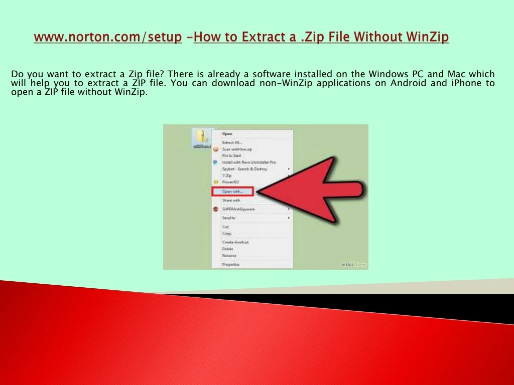 www norton com setup how to extract a zip file without winzip
