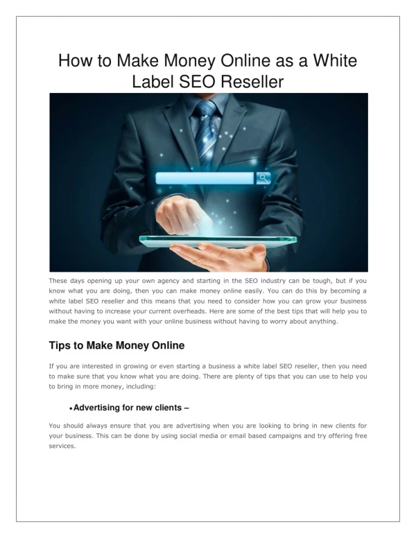 How to Make Money Online as a White Label SEO Reseller