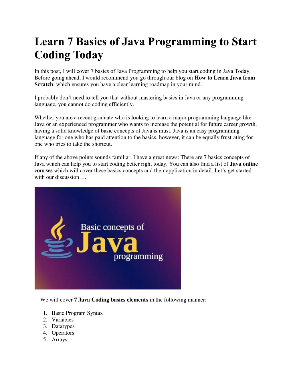 learn 7 basics of java programming to start