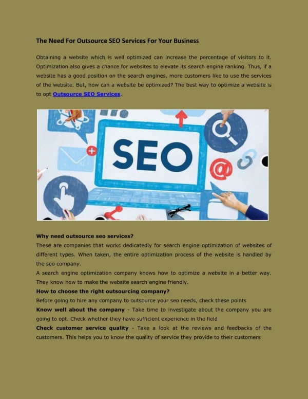 The Need For Outsource SEO Services For Your Business