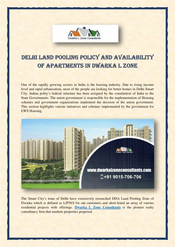 Delhi Land Pooling Policy and Availability of Apartments in Dwarka L Zone